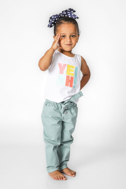 OKAIDI - מכנסי קנבס בגזרה גבוהה בצבע מנטה לילדות - MASHBIR//365