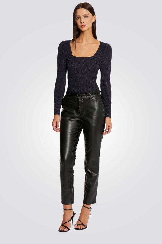MORGAN - מכנסי נשים דמוי עור בצבע שחור - MASHBIR//365