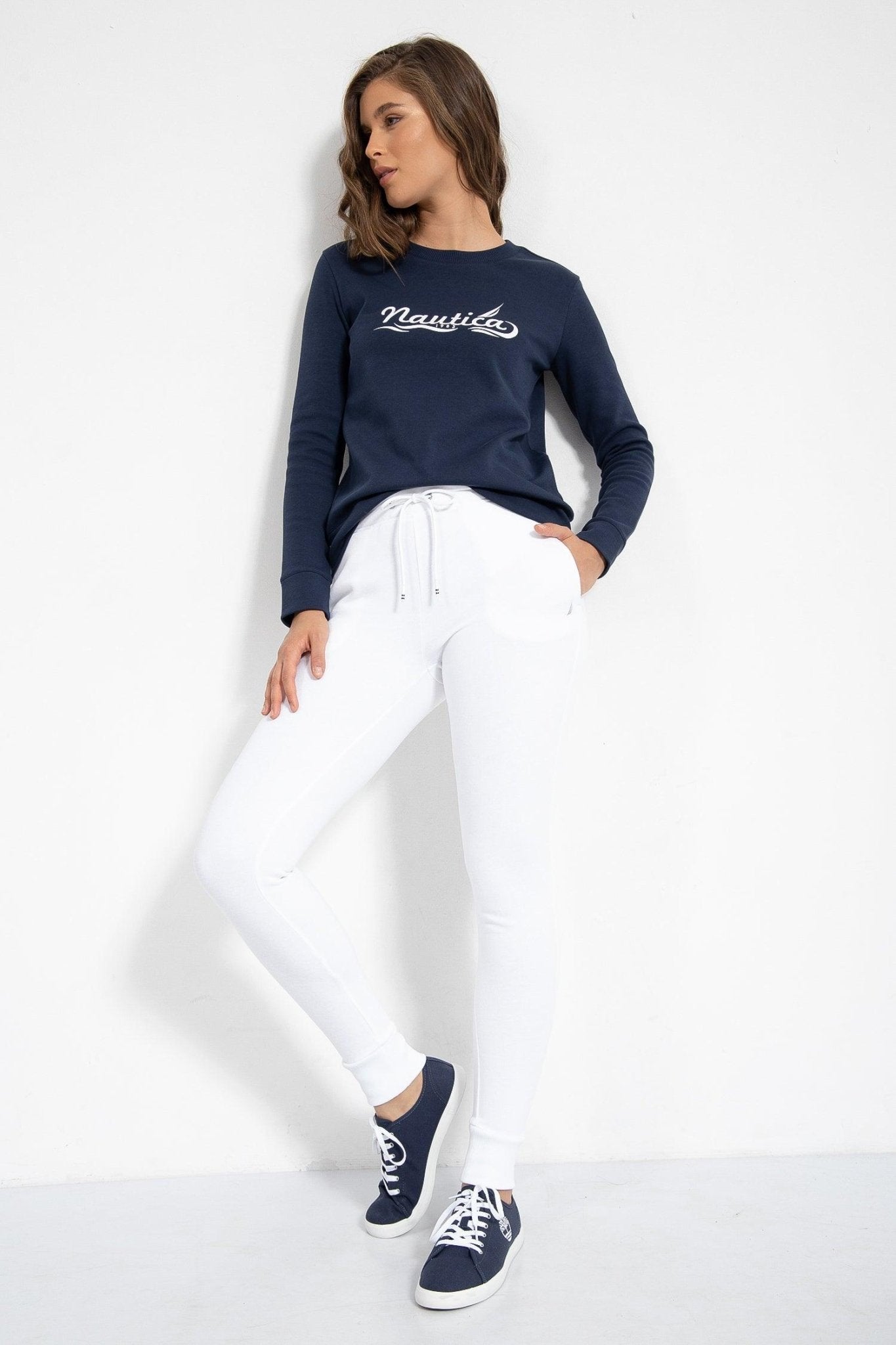 NAUTICA - מכנסי טרנינג בצבע לבן לוגו רקום - MASHBIR//365