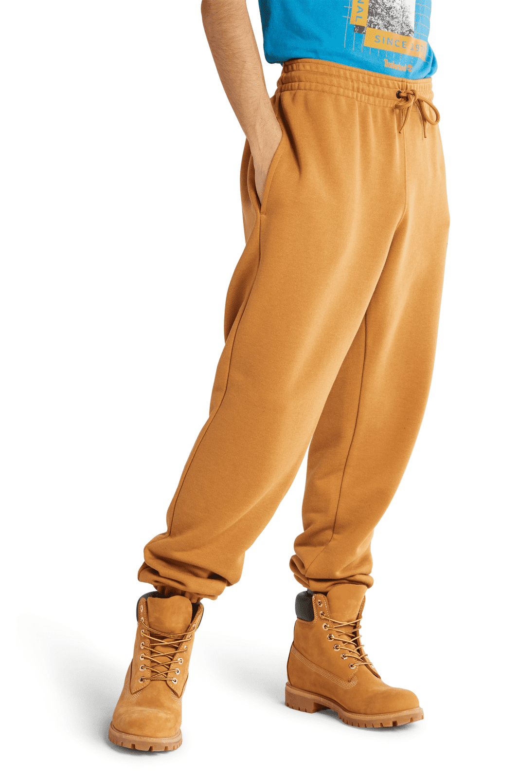 TIMBERLAND - מכנסי טרנינג עם הדפס לוגו צבע חרדל - MASHBIR//365