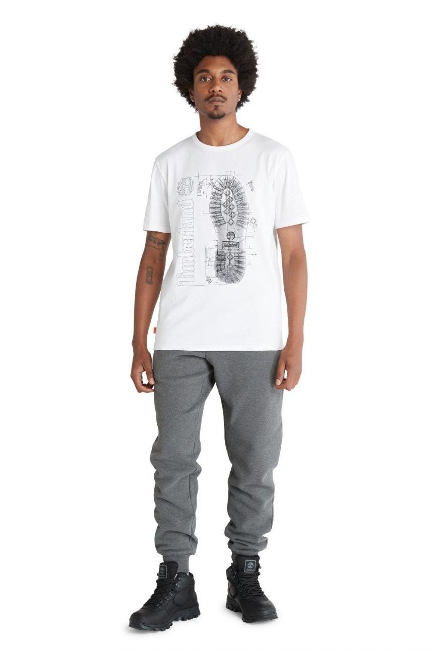 TIMBERLAND - מכנסי טרנינג עם לוגו המותג רקום בצד צבע אפור כהה - MASHBIR//365