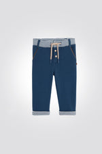 OBAIBI - מכנסי תינוקות בכחול עם חגורת גומי מפוספסת - MASHBIR//365