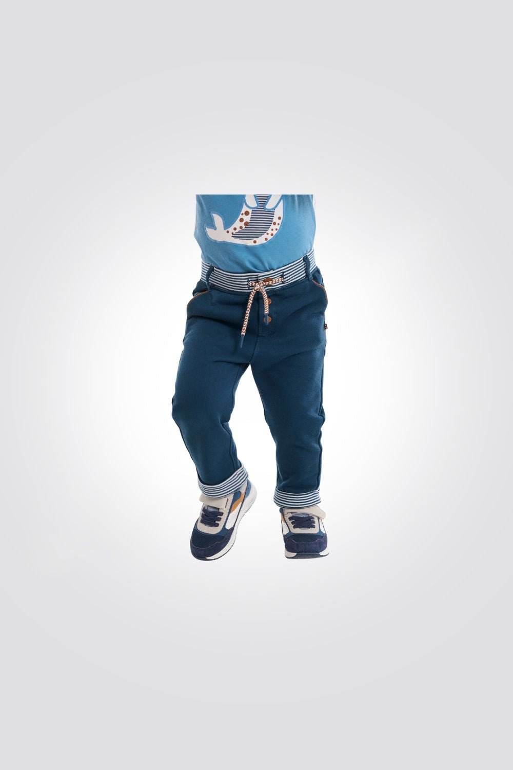 OBAIBI - מכנסי תינוקות בכחול עם חגורת גומי מפוספסת - MASHBIR//365