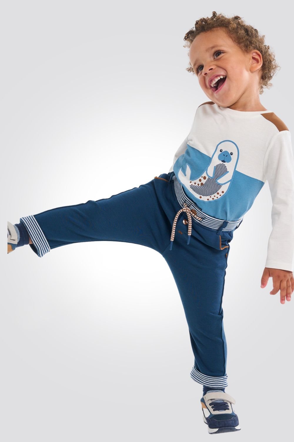 OBAIBI - מכנסי תינוקות בכחול עם חגורת גומי מפוספסת - MASHBIR//365