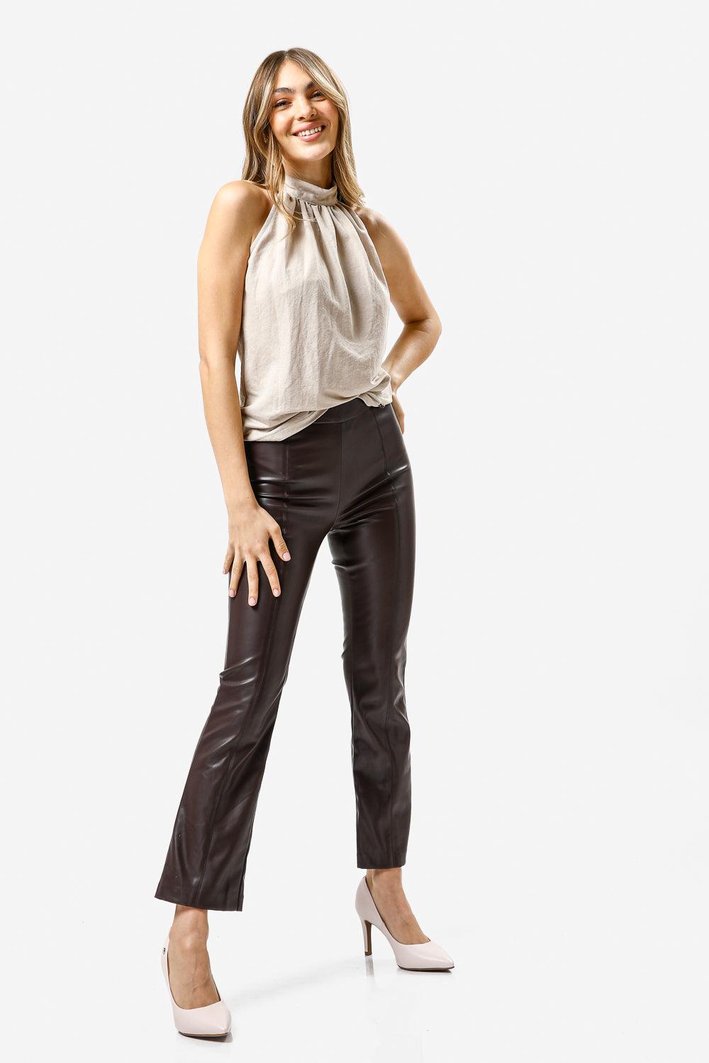 מכנסיים דמויי עור בצבע חום לנשים | קנת קול