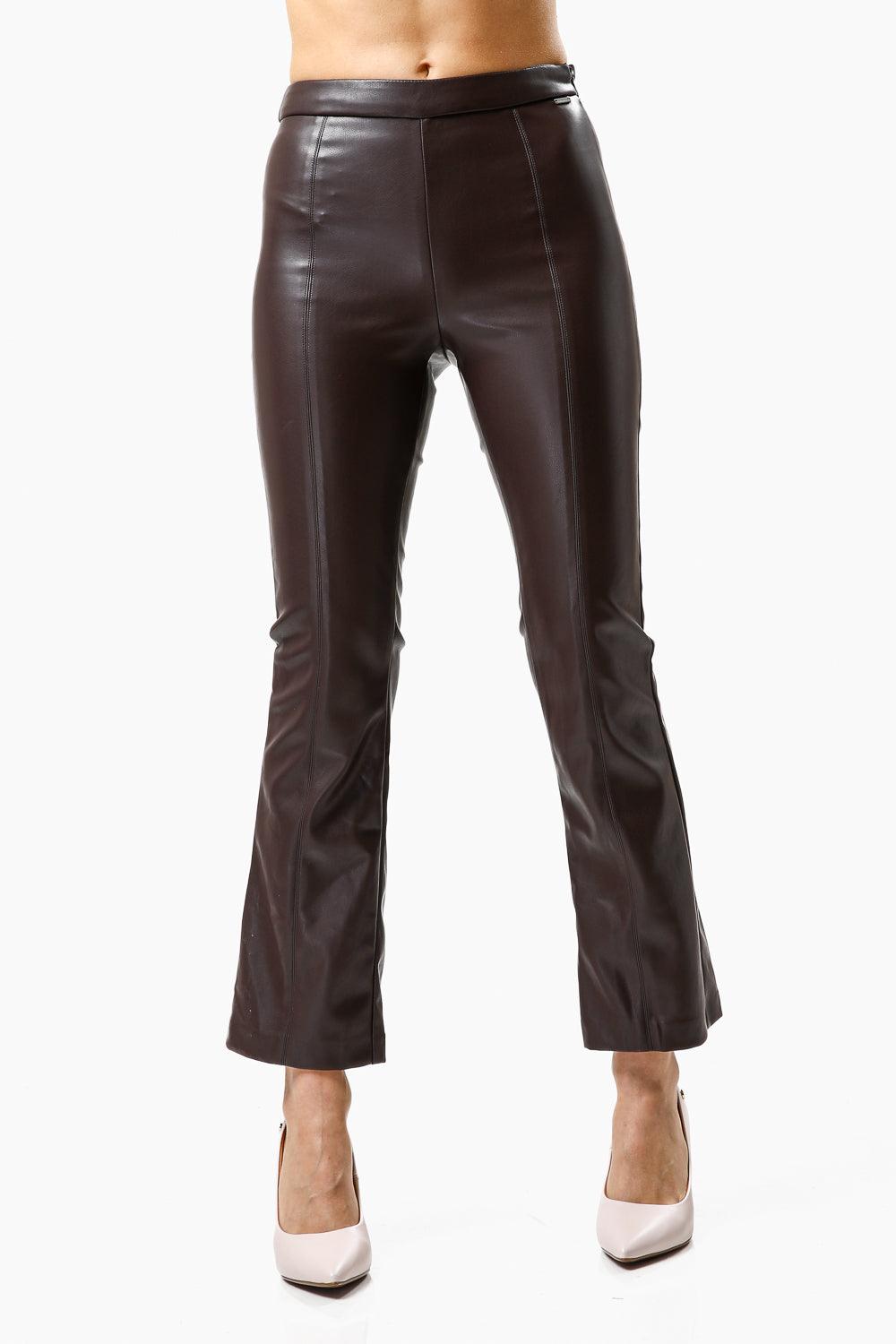 מכנסיים דמויי עור בצבע חום לנשים | קנת קול