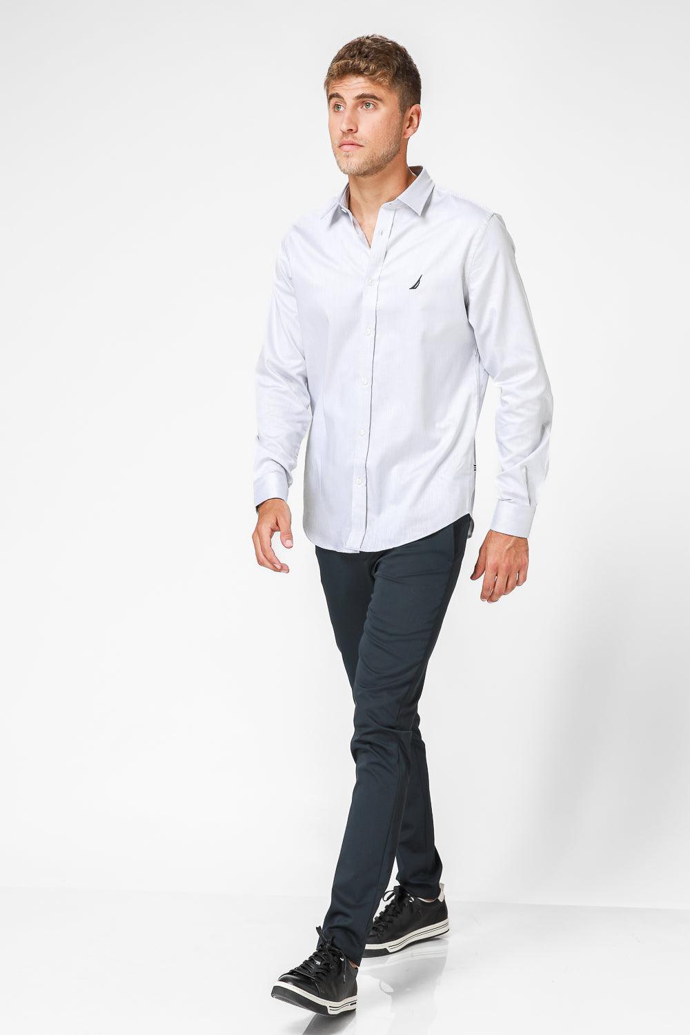NAUTICA - מכופתרת אפורה TAILORED FIT פסים דקים - MASHBIR//365