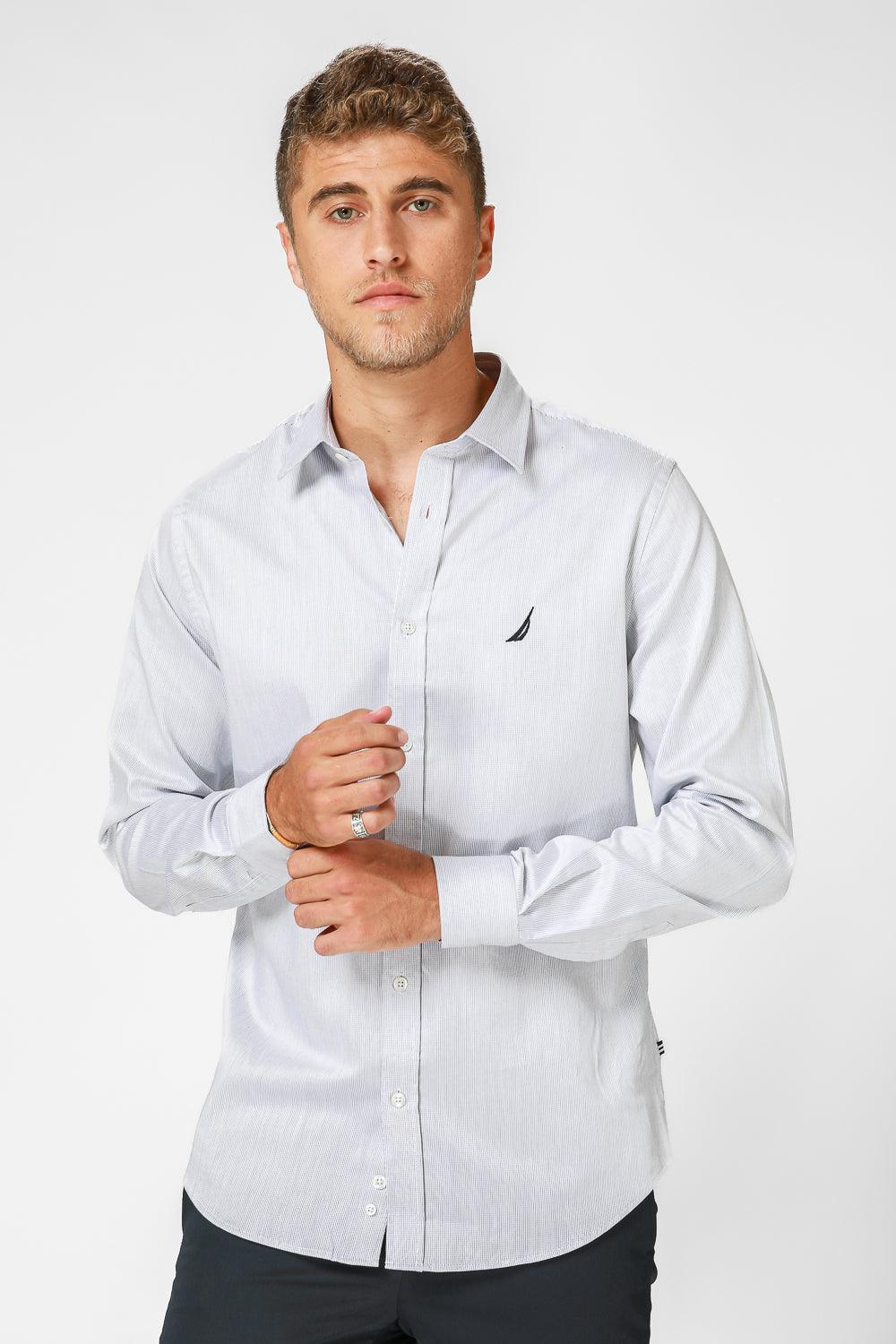 NAUTICA - מכופתרת אפורה TAILORED FIT פסים דקים - MASHBIR//365