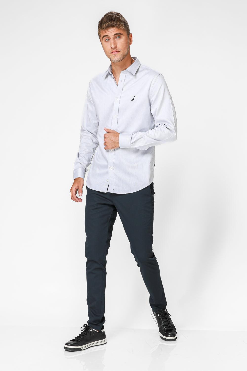 NAUTICA - מכופתרת אפורה TAILORED FIT פסים דקים - MASHBIR//365