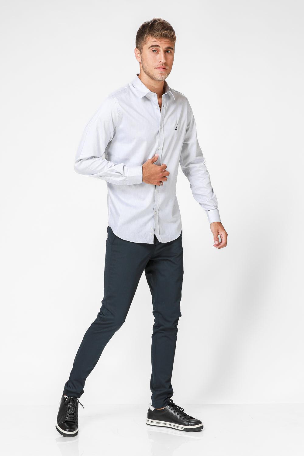 NAUTICA - מכופתרת אפורה TAILORED FIT פסים דקים - MASHBIR//365