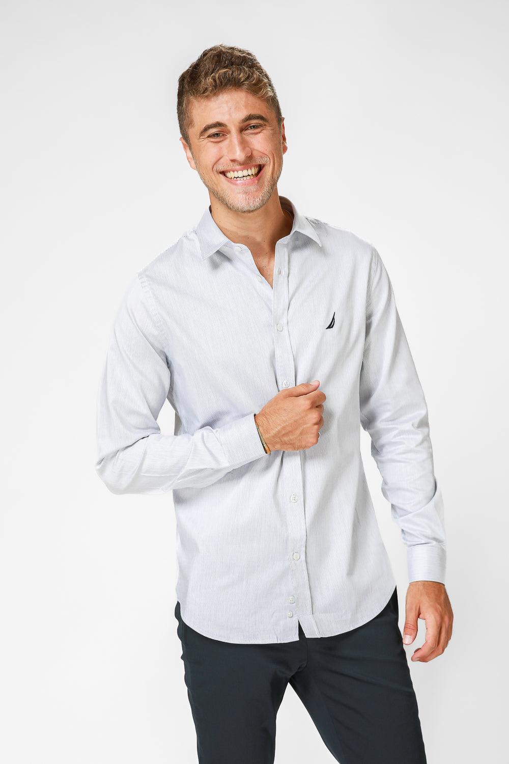 NAUTICA - מכופתרת אפורה TAILORED FIT פסים דקים - MASHBIR//365