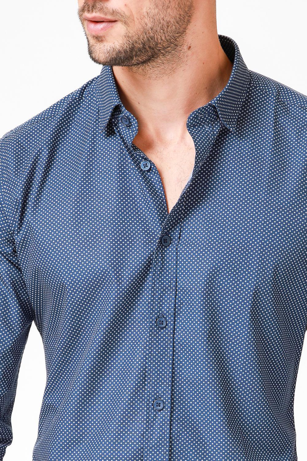 KENNETH COLE - מכופתרת צבע NAVY עם נקודות בצבע לבן - MASHBIR//365