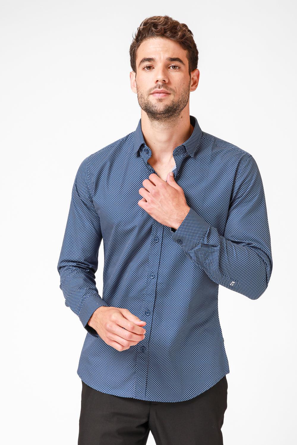 KENNETH COLE - מכופתרת צבע NAVY עם נקודות בצבע לבן - MASHBIR//365