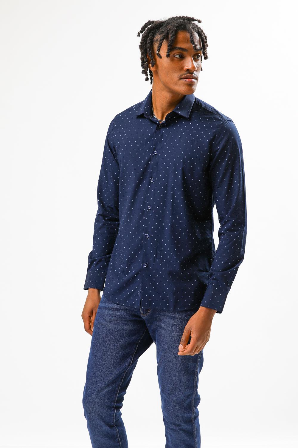 KENNETH COLE - מכופתרת BAMBOO PRINT נייבי - MASHBIR//365