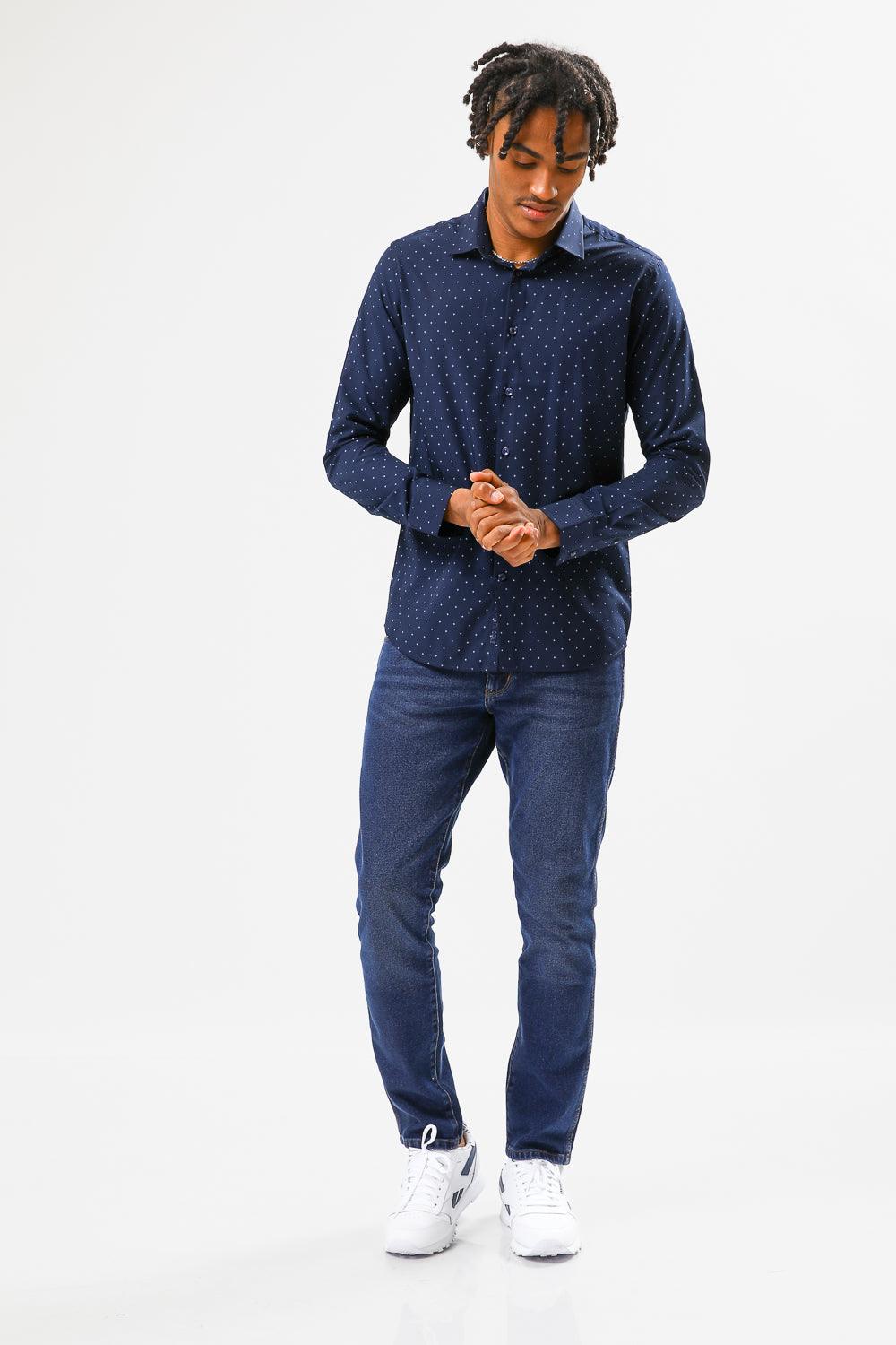 KENNETH COLE - מכופתרת BAMBOO PRINT נייבי - MASHBIR//365