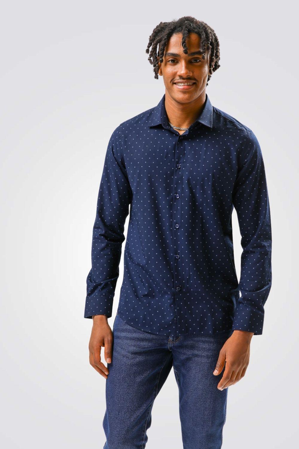 KENNETH COLE - מכופתרת BAMBOO PRINT נייבי - MASHBIR//365