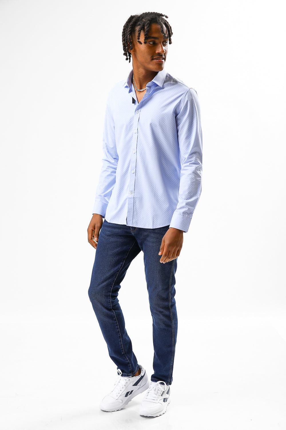 KENNETH COLE - מכופתרת BAMBOO PRINT תכלת בהיר - MASHBIR//365