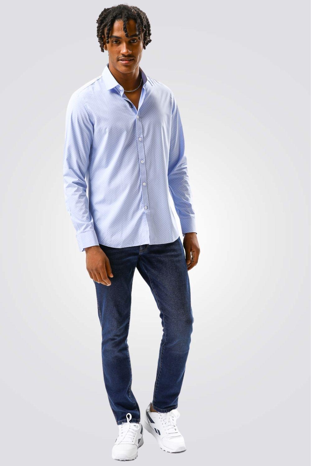 KENNETH COLE - מכופתרת BAMBOO PRINT תכלת בהיר - MASHBIR//365