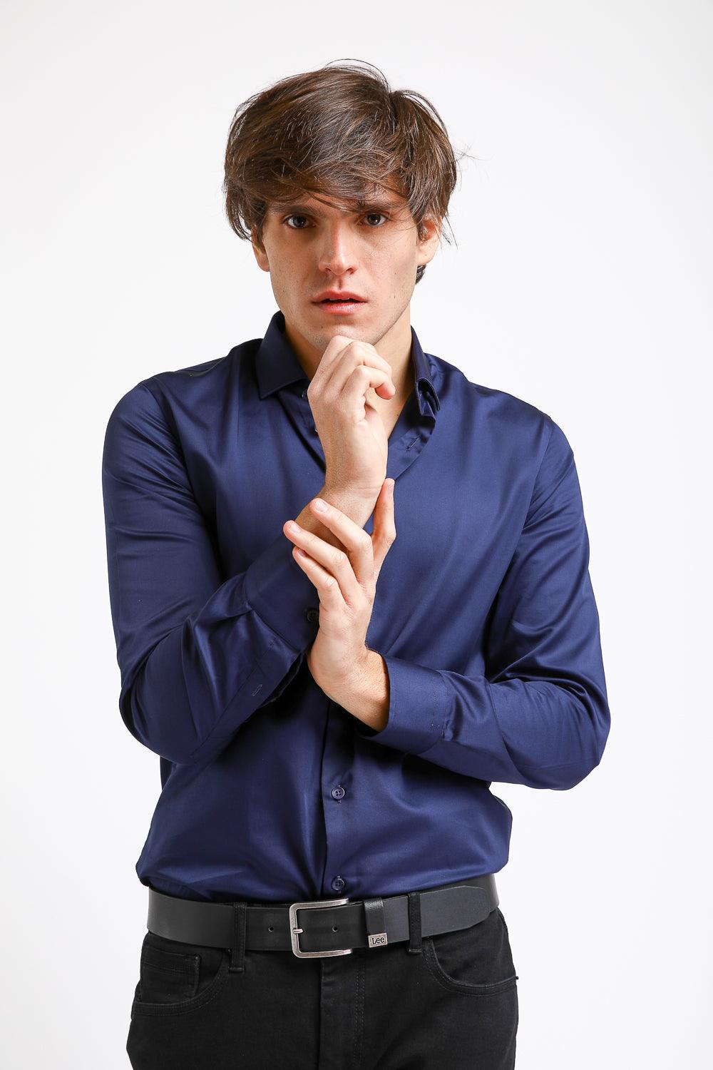 KENNETH COLE - מכופתרת COTTON SATIN כחול - MASHBIR//365