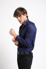 KENNETH COLE - מכופתרת COTTON SATIN כחול - MASHBIR//365