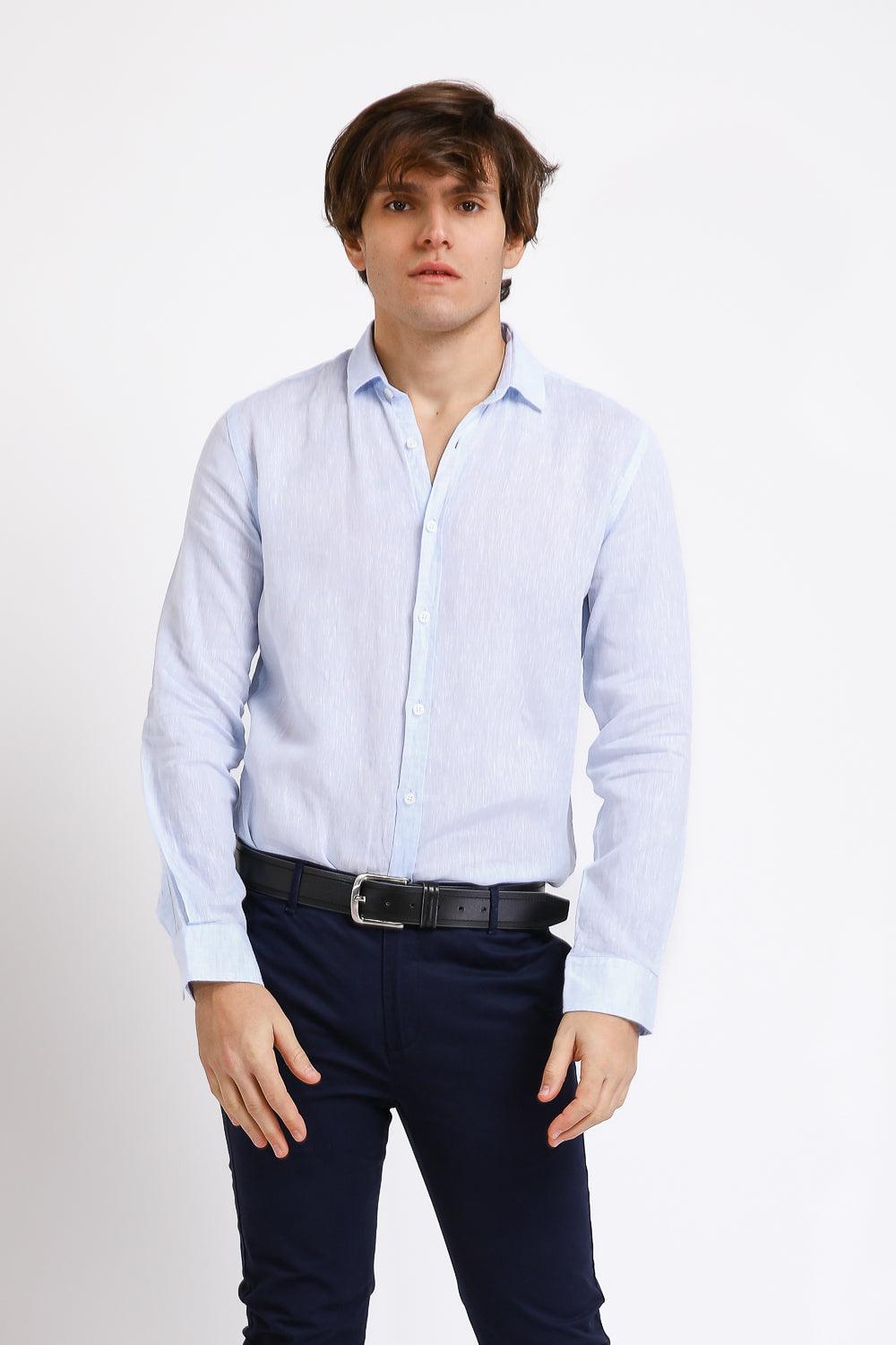 KENNETH COLE - מכופתרת פשתן PURE LINEN תכלת - MASHBIR//365