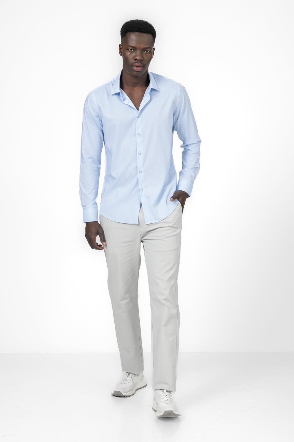 KENNETH COLE - מכופתרת פסים MODERN FIT בצבע LT DENIM - MASHBIR//365