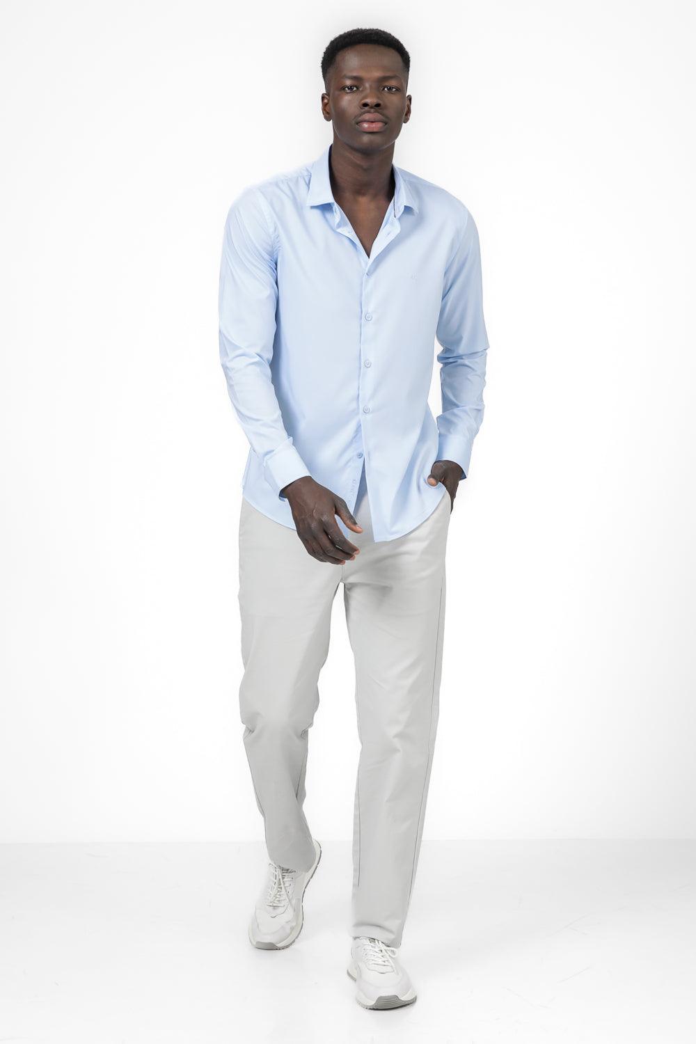 KENNETH COLE - מכופתרת פסים MODERN FIT בצבע LT DENIM - MASHBIR//365