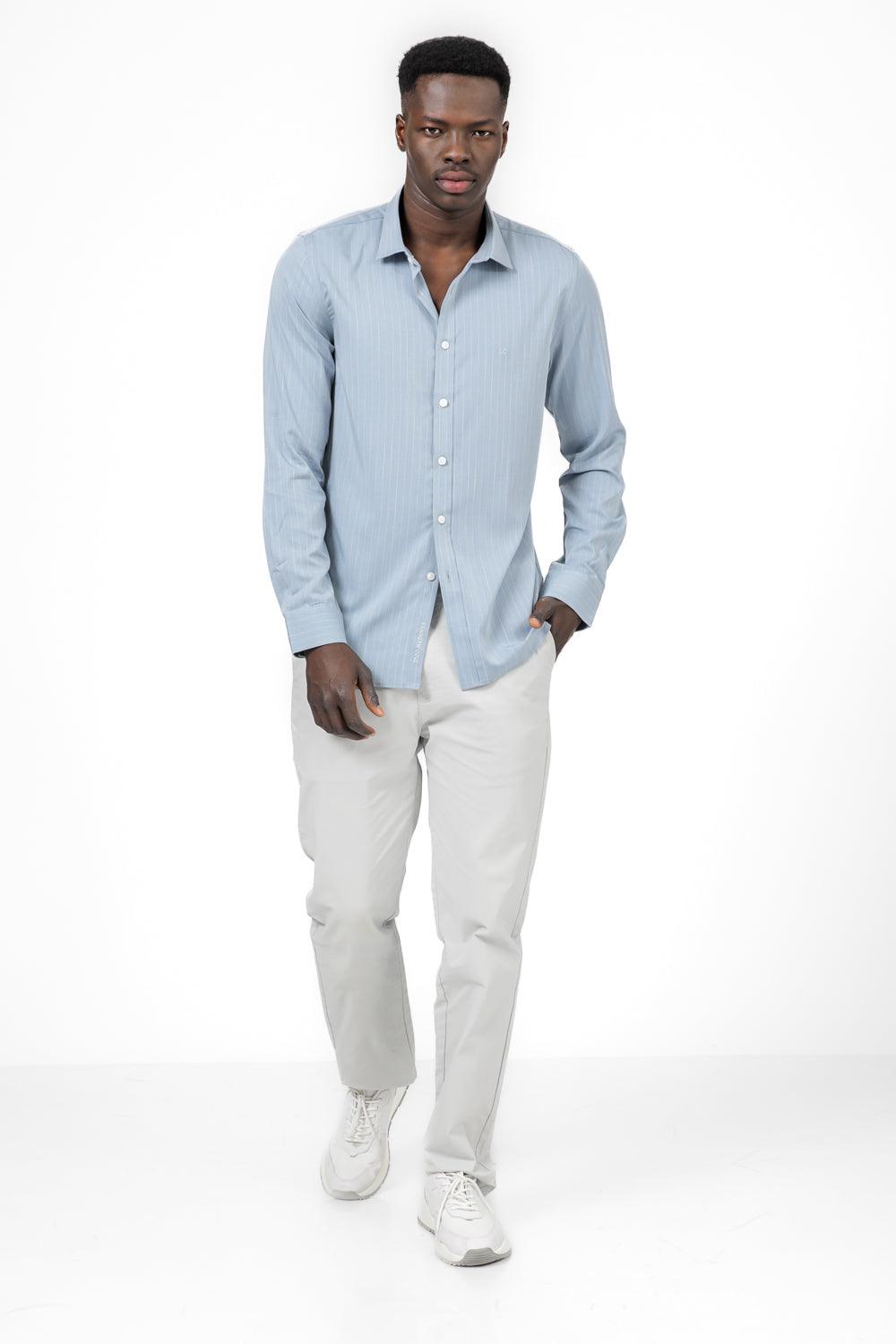 KENNETH COLE - מכופתרת פסים SLIM FIT בצבע DENIM - MASHBIR//365