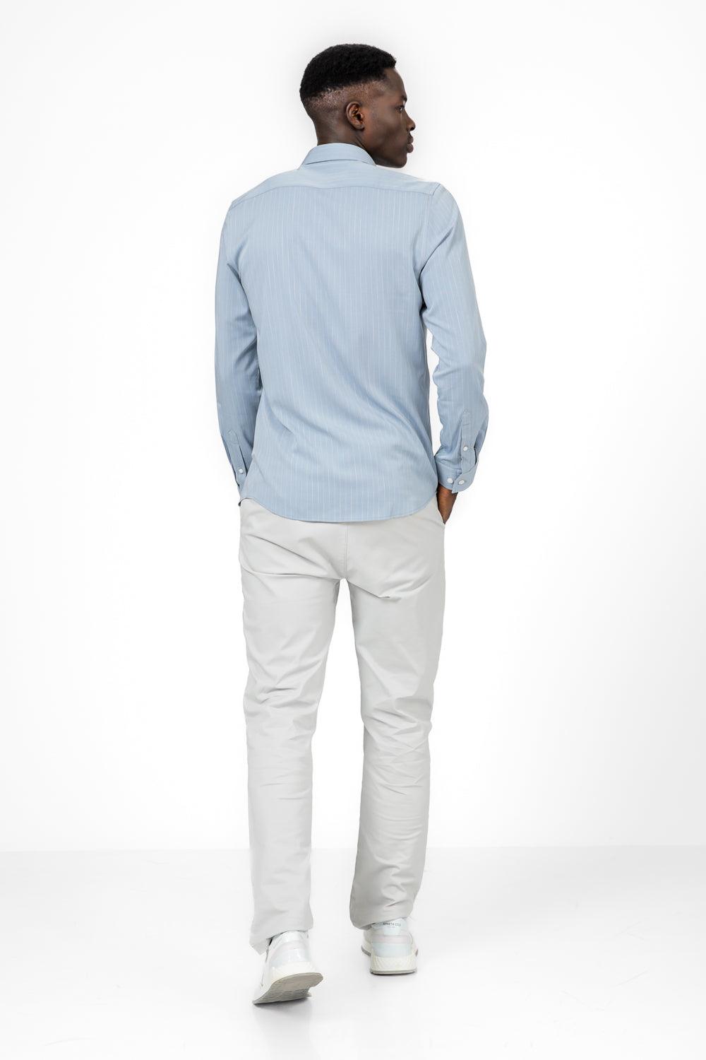 KENNETH COLE - מכופתרת פסים SLIM FIT בצבע DENIM - MASHBIR//365