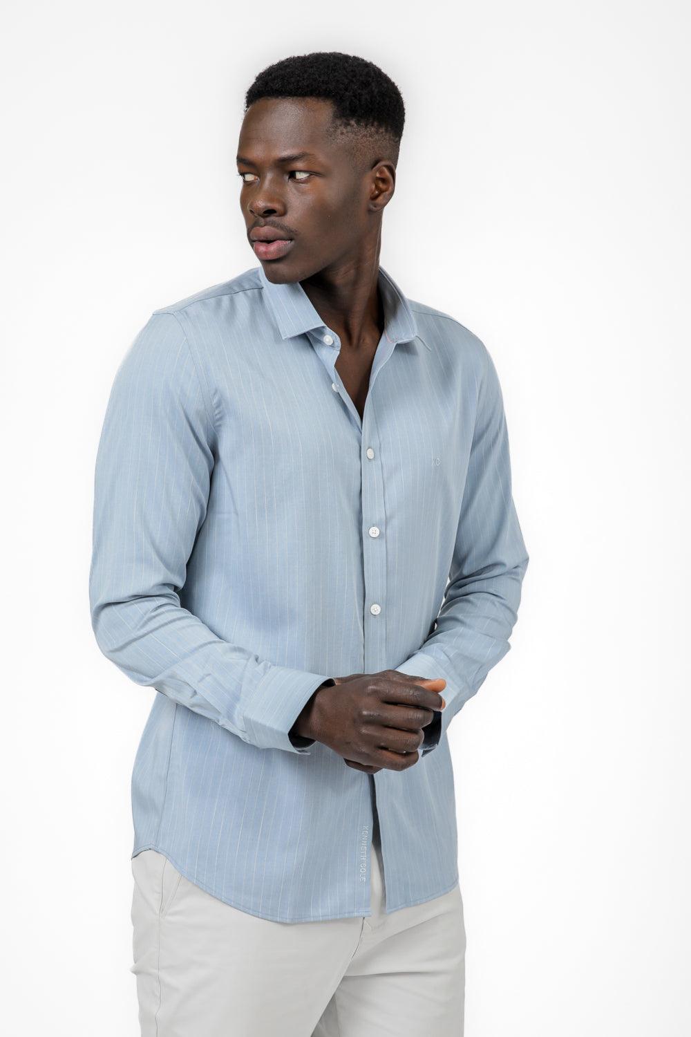 KENNETH COLE - מכופתרת פסים SLIM FIT בצבע DENIM - MASHBIR//365