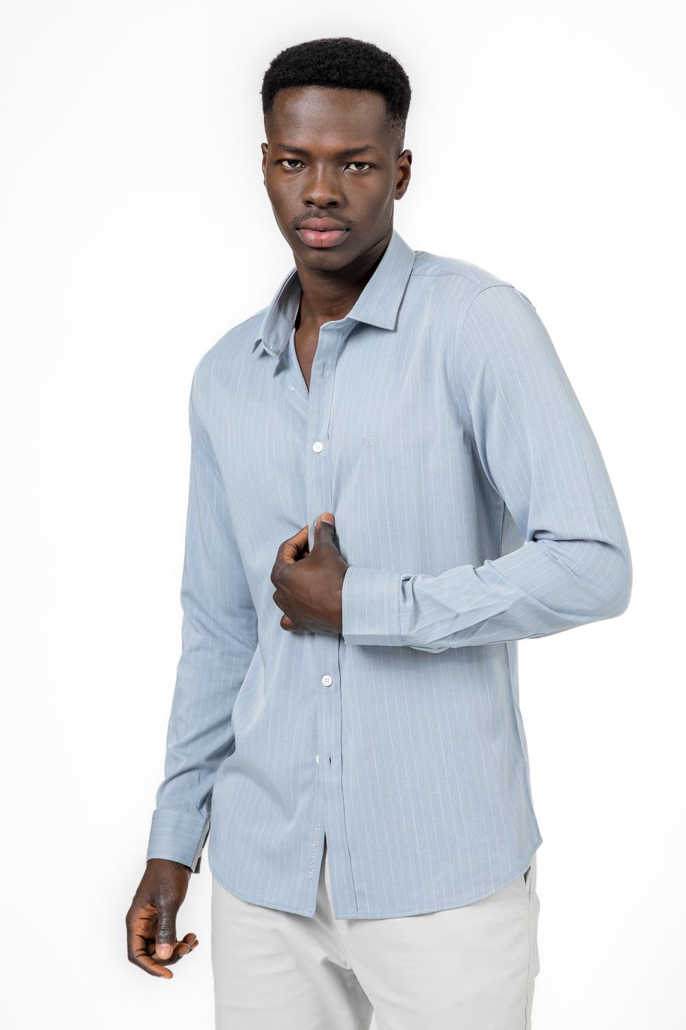 KENNETH COLE - מכופתרת פסים SLIM FIT בצבע DENIM - MASHBIR//365