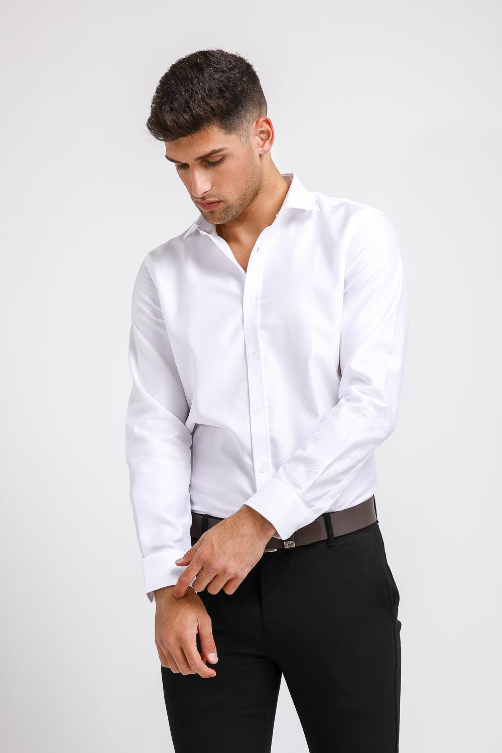 KENNETH COLE - מכופתרת JAQUARD בצבע לבן - MASHBIR//365