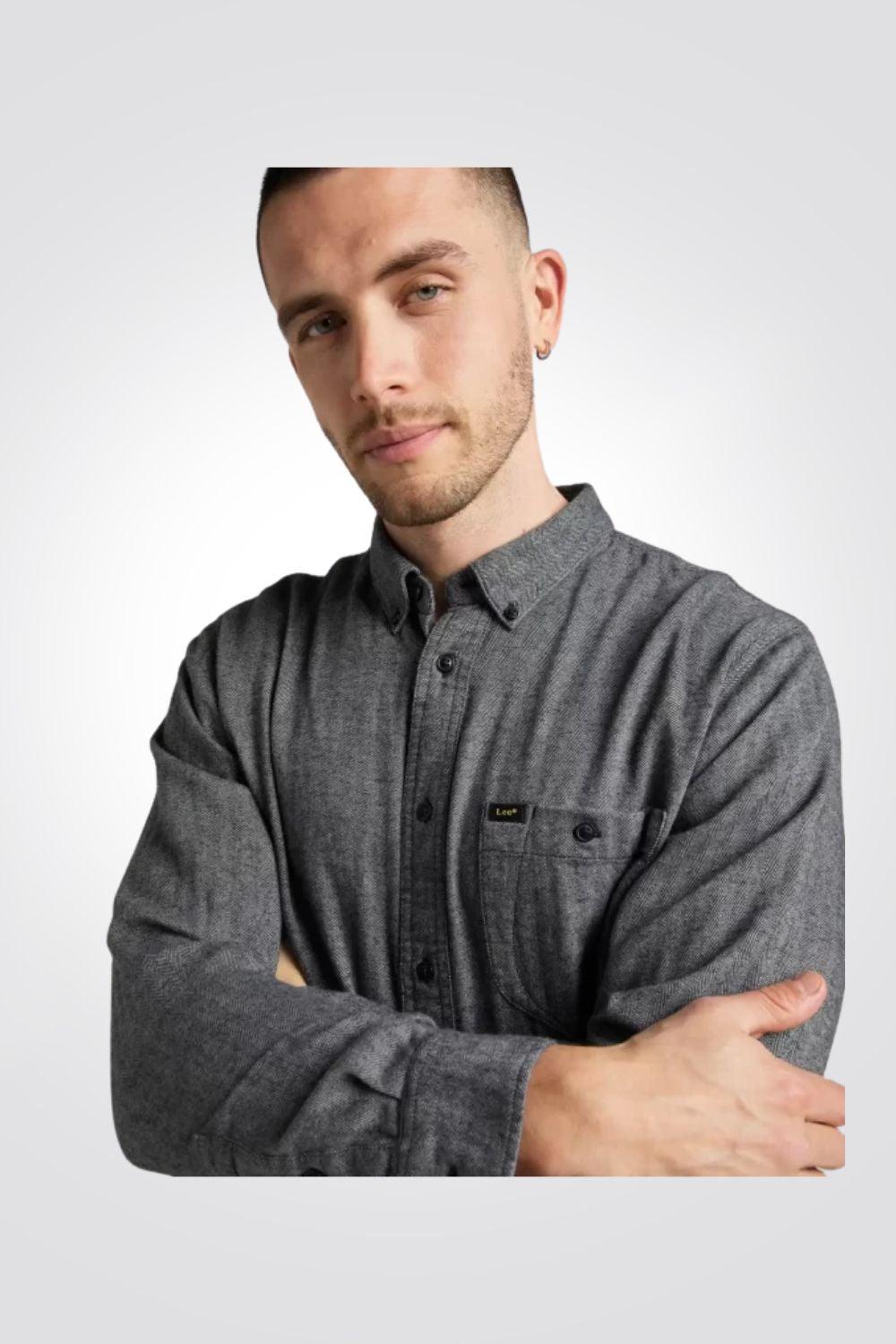 LEE - מכופתרת קלאסית אפור כהה - MASHBIR//365