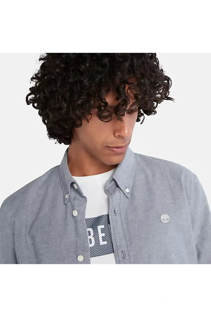 TIMBERLAND - מכופתרת עם לוגו בחזה בצבע תכלת - MASHBIR//365