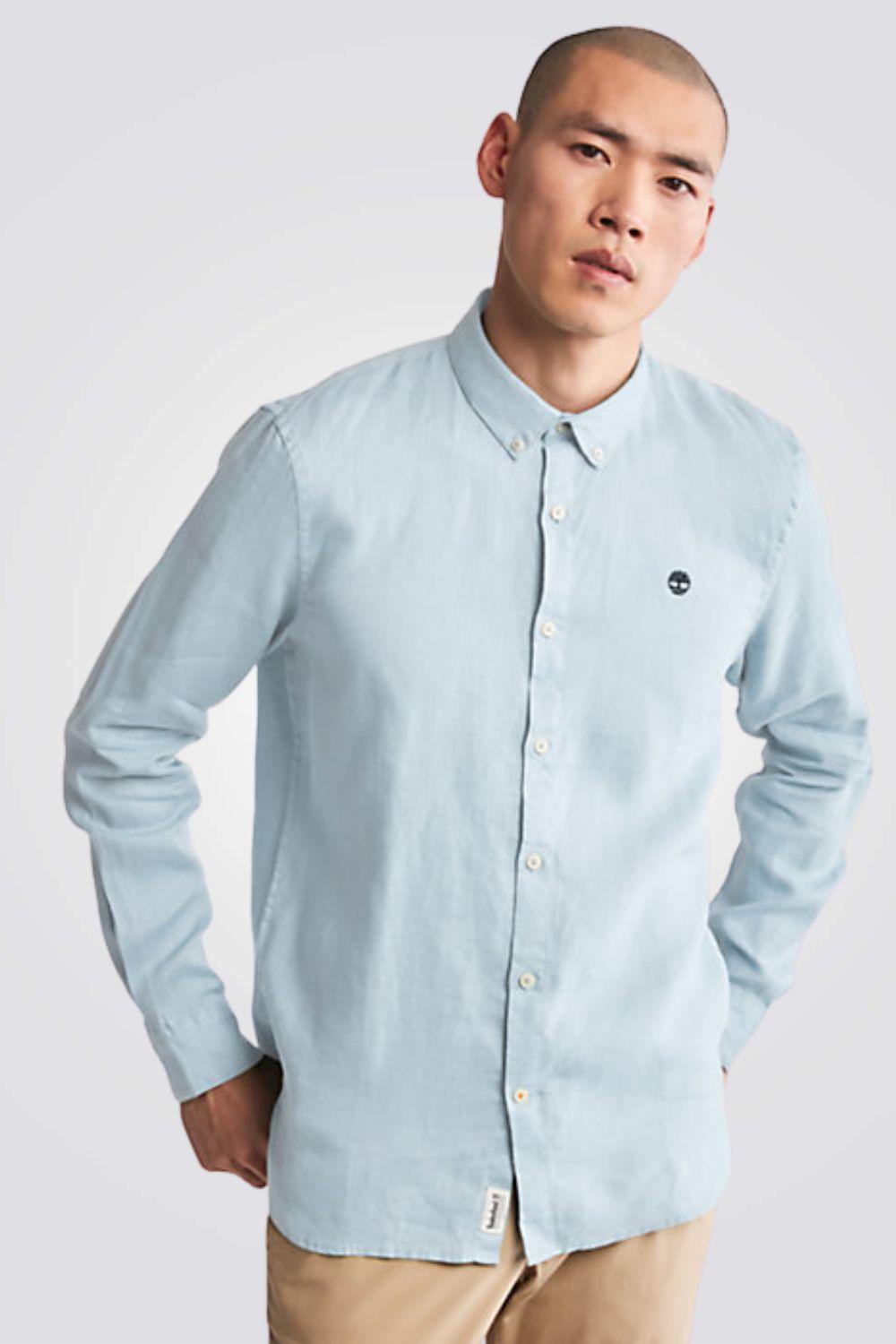 TIMBERLAND - מכופתרת MILL RIVER בצבע תכלת עם לוגו רקום - MASHBIR//365