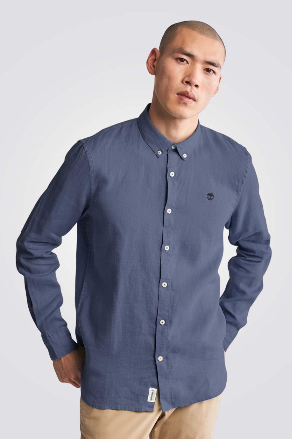 TIMBERLAND - מכופתרת MILL RIVER בצבע כחול עם לוגו רקום - MASHBIR//365