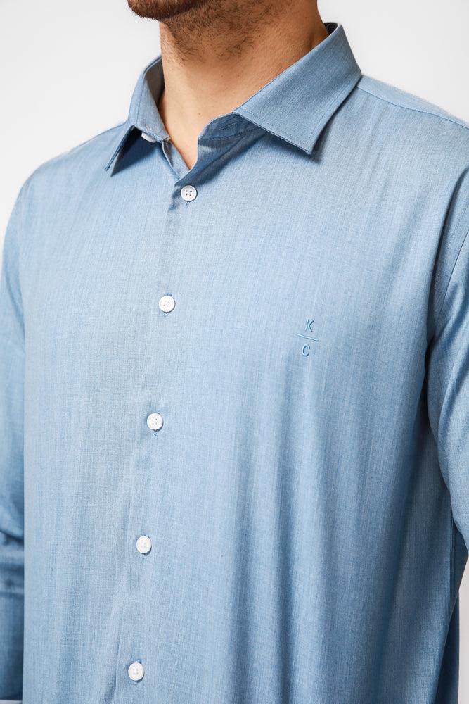 KENNETH COLE - מכופתרת מלאנג' בצבע תכלת - MASHBIR//365