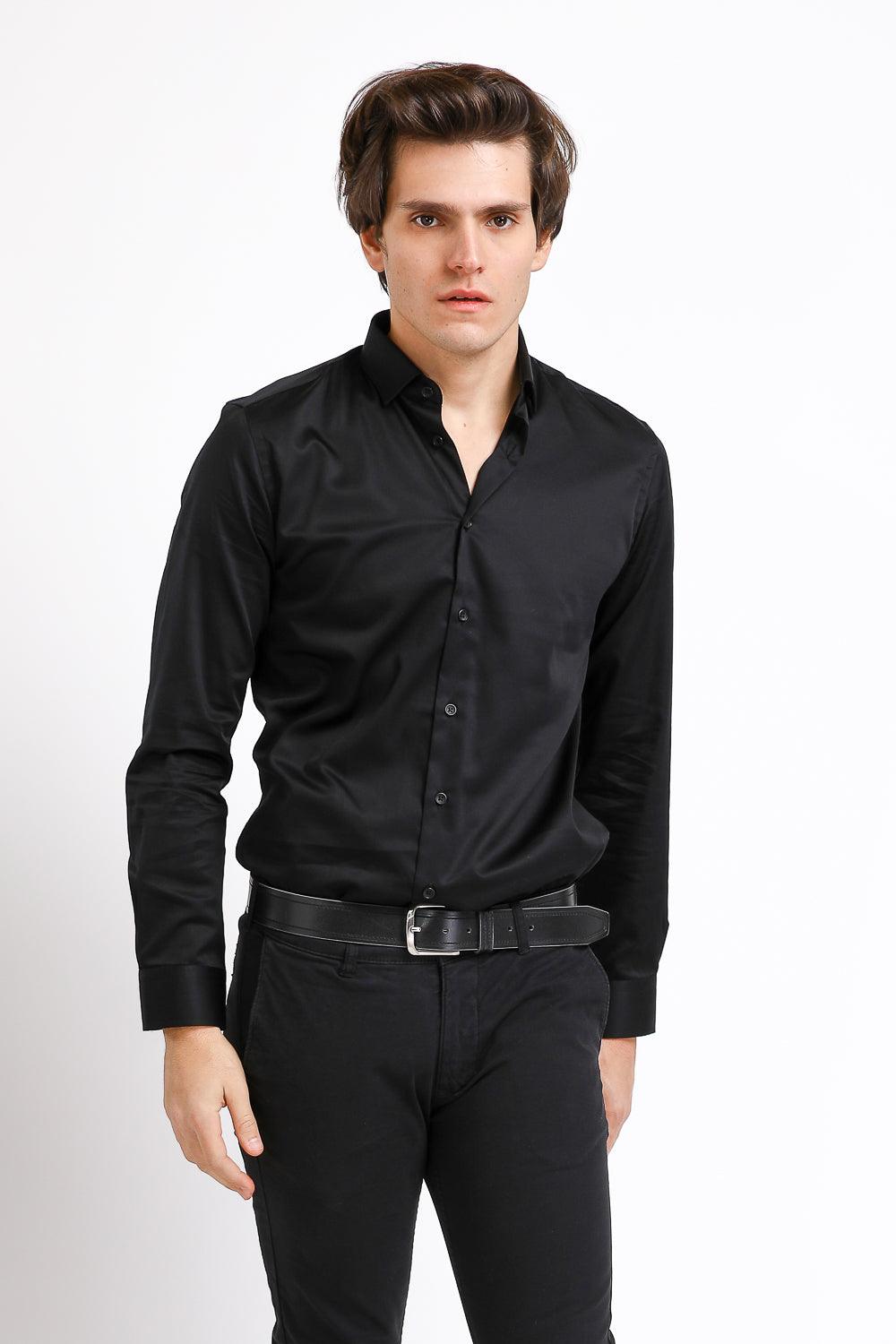 KENNETH COLE - מכופתרת סאטן שחורה - MASHBIR//365