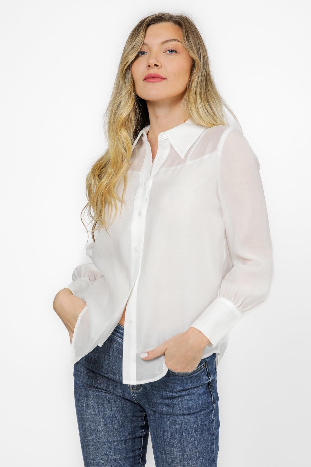 KENNETH COLE - מכופתרת שרוול ארוך בצבע לבן - MASHBIR//365