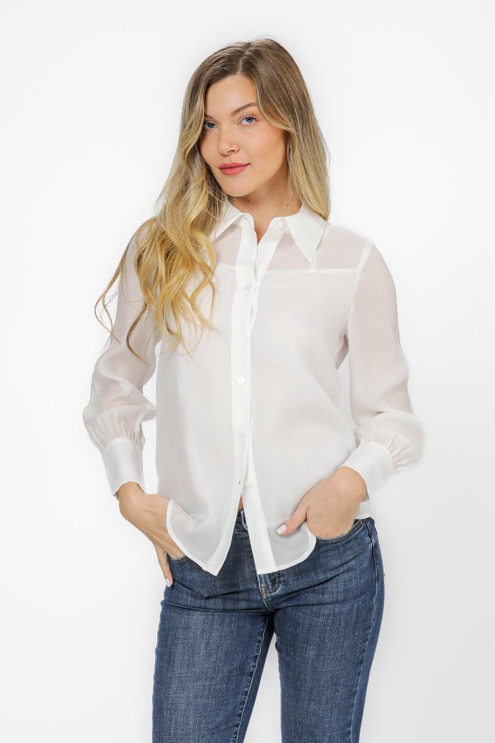 KENNETH COLE - מכופתרת שרוול ארוך בצבע לבן - MASHBIR//365