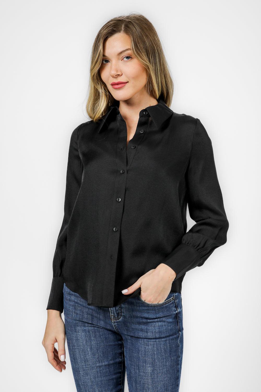 KENNETH COLE - מכופתרת שרוול ארוך בצבע שחור - MASHBIR//365