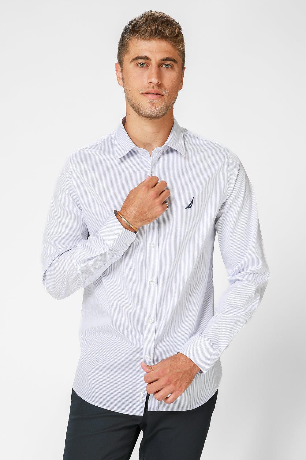 NAUTICA - מכופתרת תכלת פסים TAILORED FIT לוגו רקום - MASHBIR//365