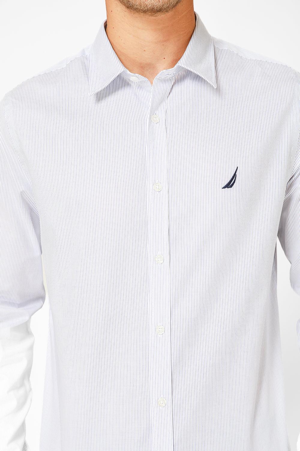 NAUTICA - מכופתרת תכלת פסים TAILORED FIT לוגו רקום - MASHBIR//365