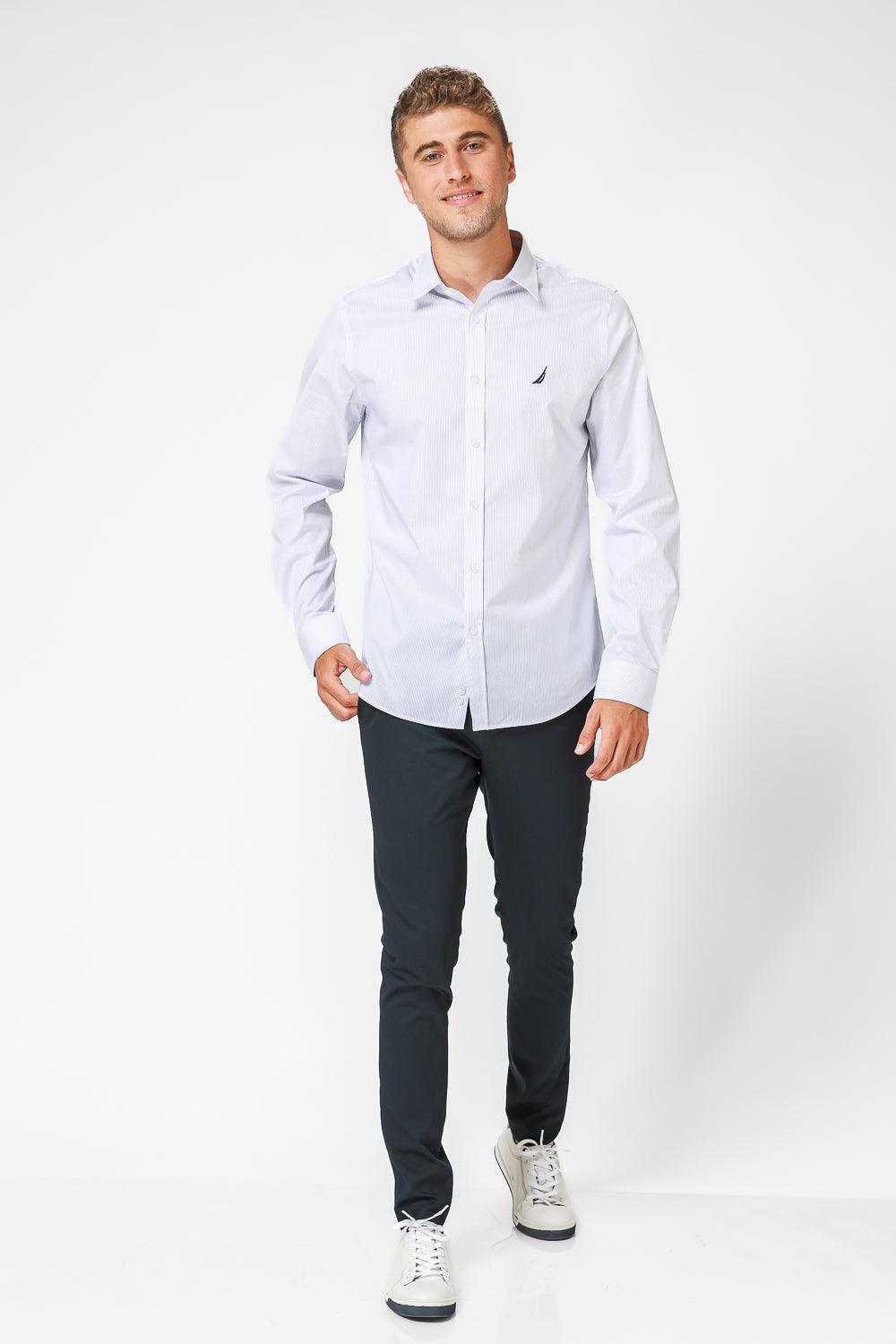 NAUTICA - מכופתרת תכלת פסים TAILORED FIT לוגו רקום - MASHBIR//365