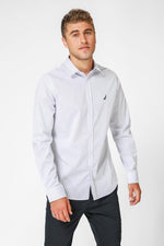 NAUTICA - מכופתרת תכלת פסים TAILORED FIT לוגו רקום - MASHBIR//365