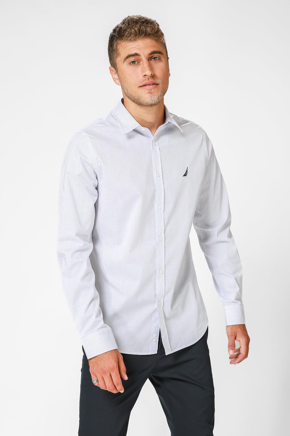 NAUTICA - מכופתרת תכלת פסים TAILORED FIT לוגו רקום - MASHBIR//365