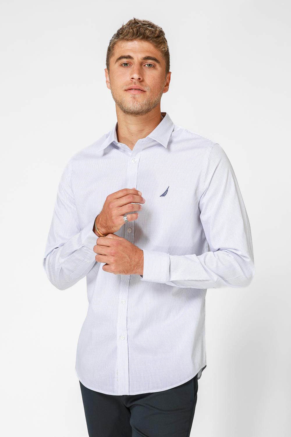 NAUTICA - מכופתרת תכלת פסים TAILORED FIT לוגו רקום - MASHBIR//365