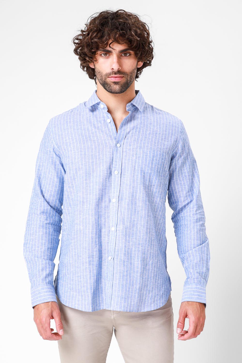 KENNETH COLE - מכופתרת כחולה עם פסים דקים בצבע לבן - MASHBIR//365