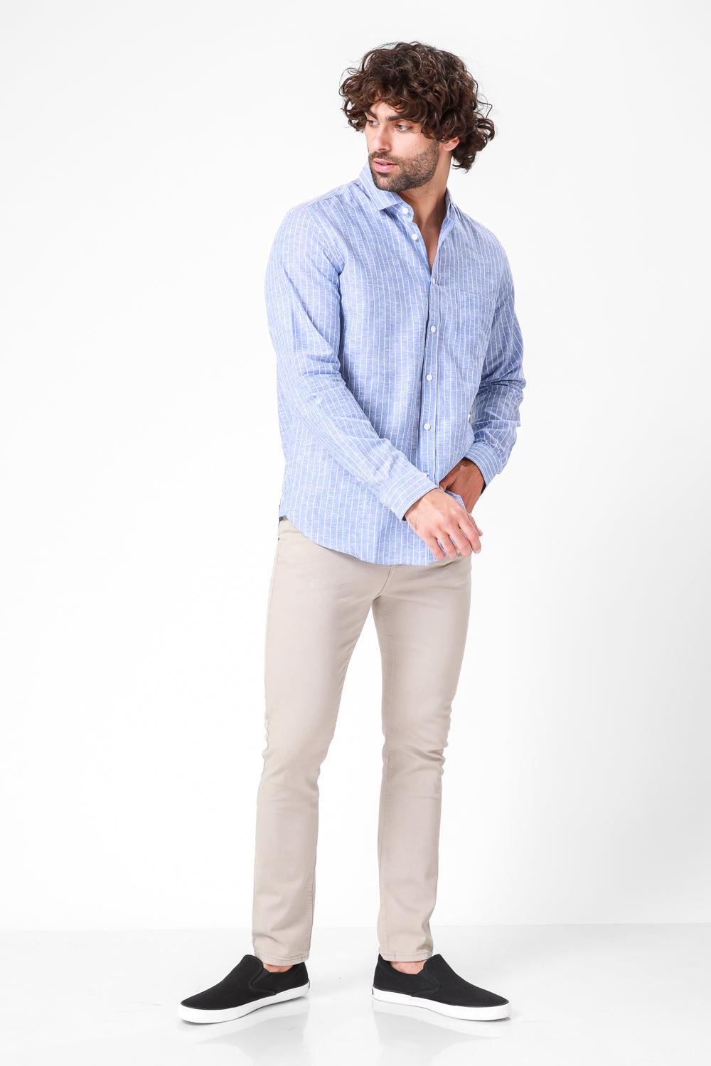 KENNETH COLE - מכופתרת כחולה עם פסים דקים בצבע לבן - MASHBIR//365