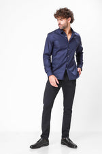 KENNETH COLE - מכופתרת כותנה בצבע נייבי - MASHBIR//365